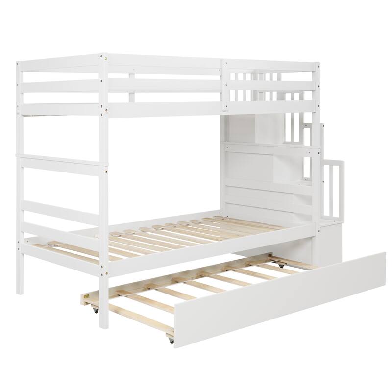 Twin Size Solid Pine Bunk Bed with Trundle Bed,Detachable Bed Frames