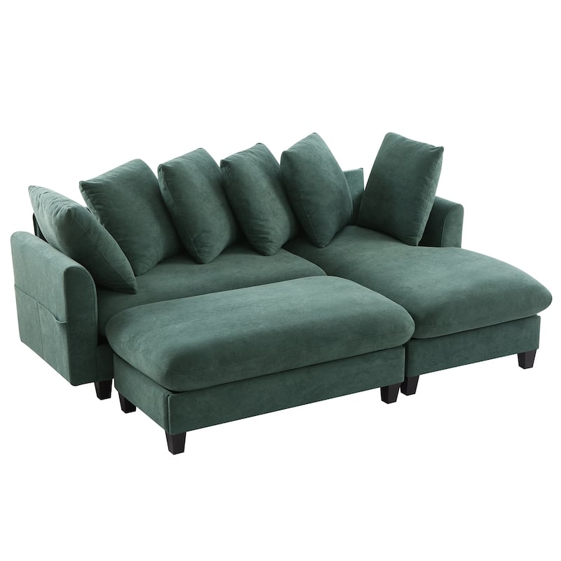 Roomfitters L-Shaped Sectional Sofa with Storage, Movable Ottoman and 6 Throw Pillows for Living Room