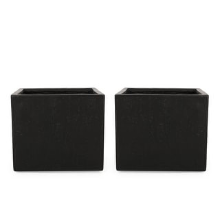Ella Outdoor Modern Concrete Square Planters (Set of 2) by Christopher Knight Home