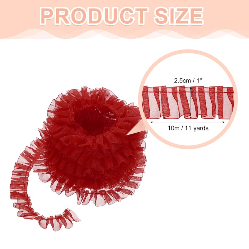 Ruffle Lace Ribbon Trim Pleated Lace Fabric Trim 11 Yard - Burgundy