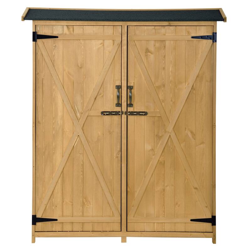 5.3ft Hx4.6ft L Wood Storage Shed Tool Organizer Storage Cabinet with Waterproof Asphalt Roof, Double Doors, 3-tier Shelves