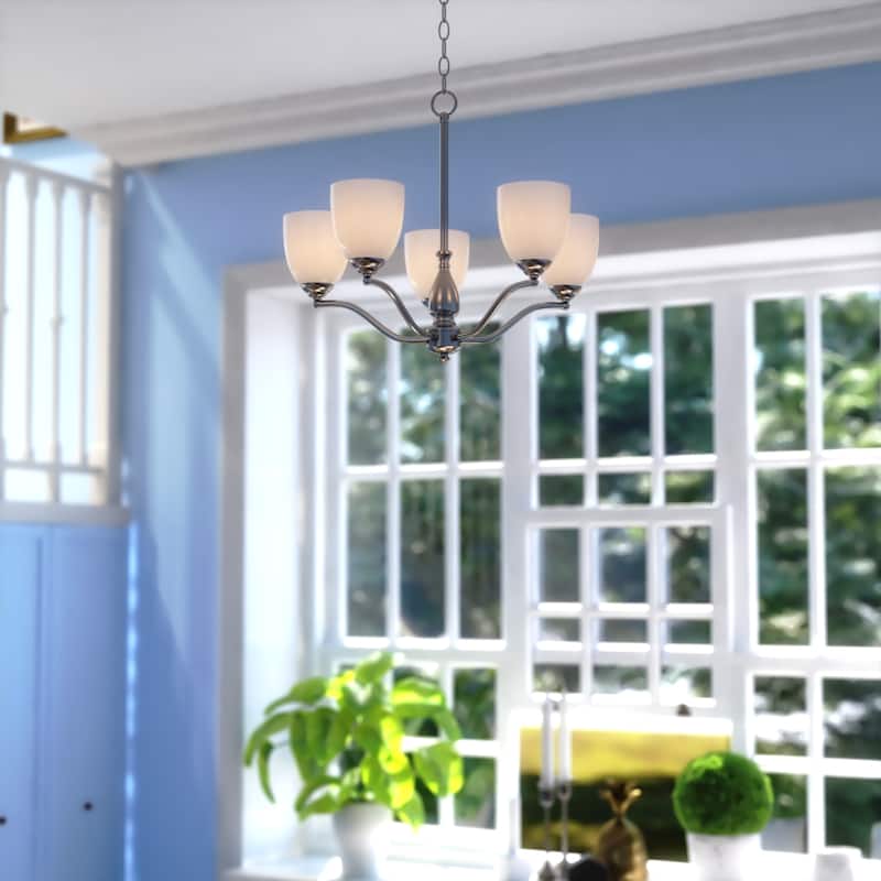 Bellwood 5-Light Traditional Chandelier, Glass Shade, Pendant Fixture for Dining Table Kitchen Entryway Bedroom Island
