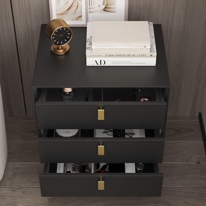 Kerrogee Black/White Bevelled Three-Drawer Bedside Table