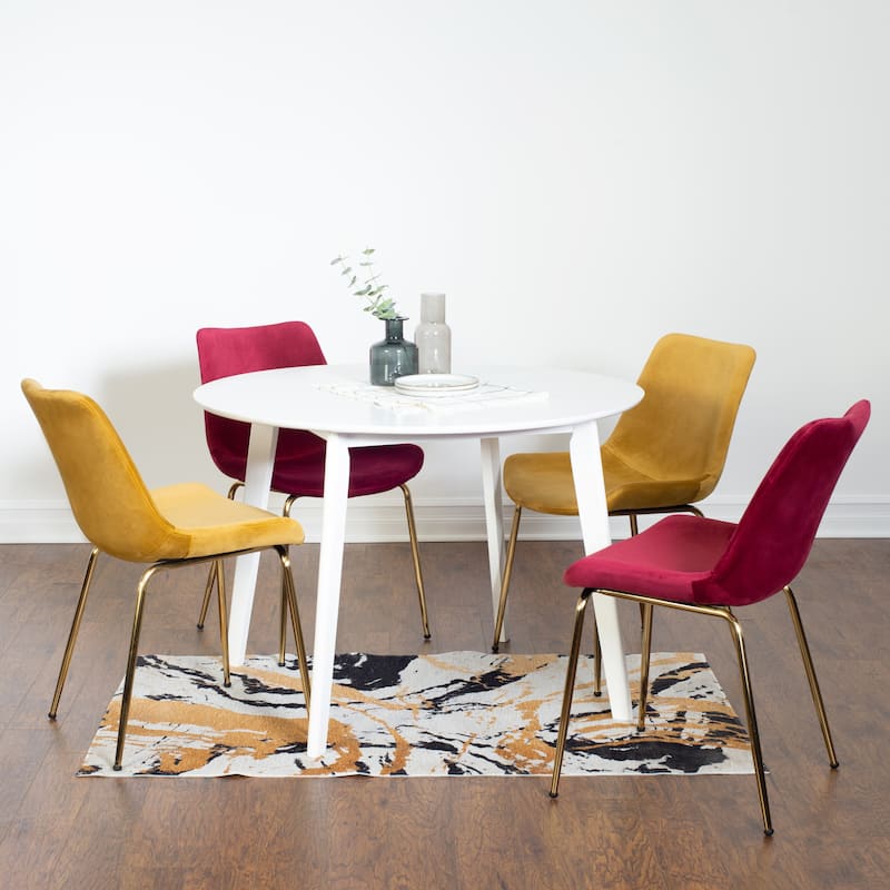 Roundhill Furniture Aufurr Contemporary 5-Piece Dining Set, White Round Table and 4 Chairs - Gold+Red