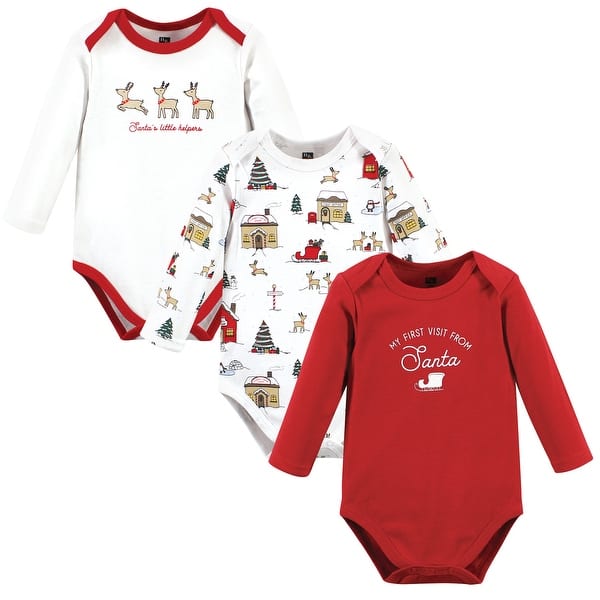 slide 1 of 1, Hudson Baby Cotton Long-Sleeve Bodysuits, North Pole 0-3 Months - North Pole
