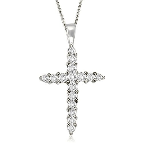 1.00 cttw. 14K White Gold Round Cut Diamond Cross Pendant Necklace HI, SI1-2