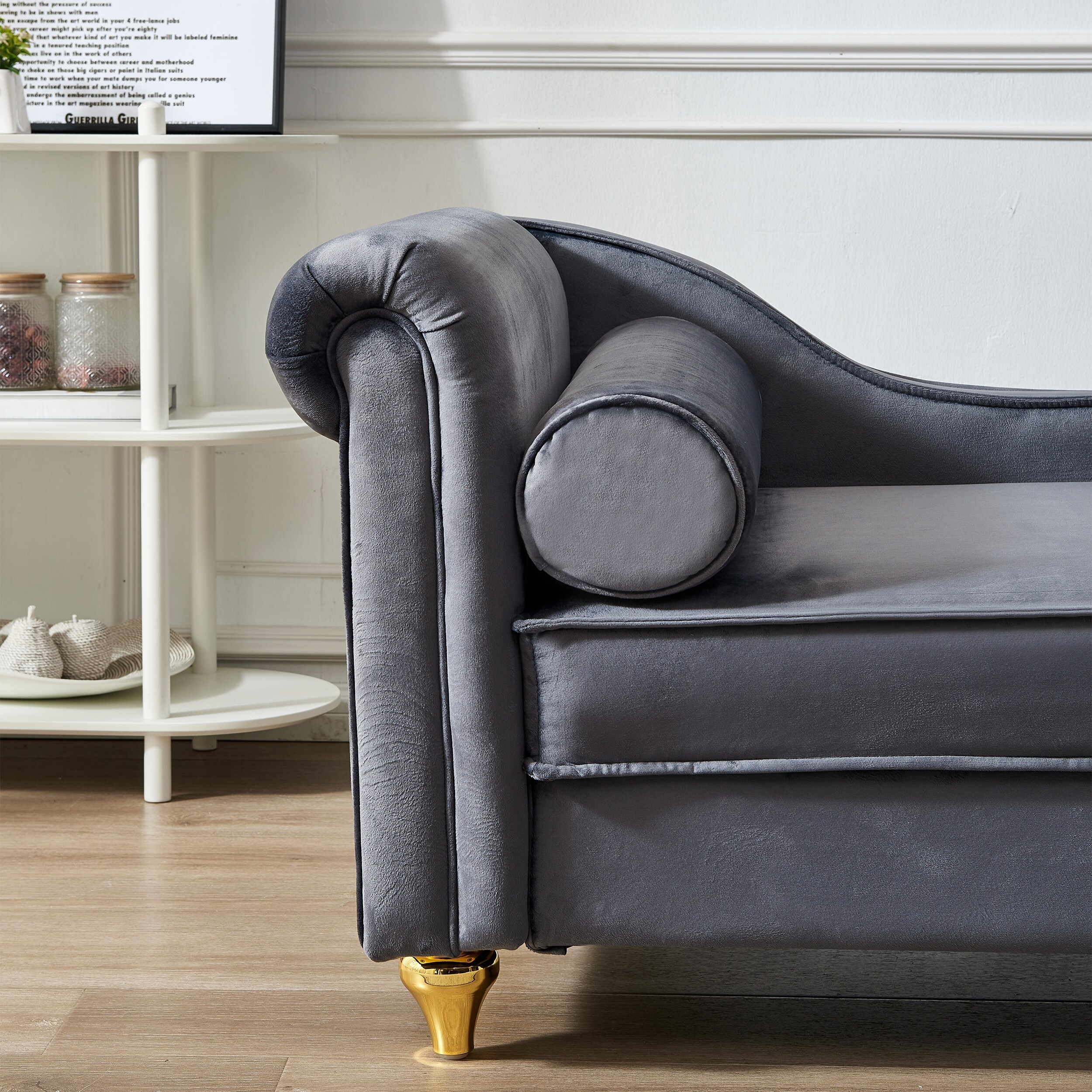 Grey velvet chaise hot sale