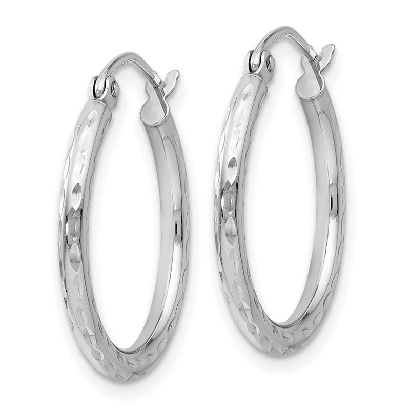 Curata 14k White Gold Textured 2x24mm Classic Hoop Earrings