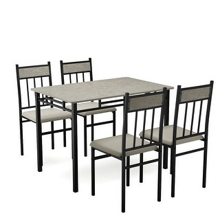 Costway 5 Piece Faux Marble Dining Set Table and 4 Chairs Kitchen - Bed ...