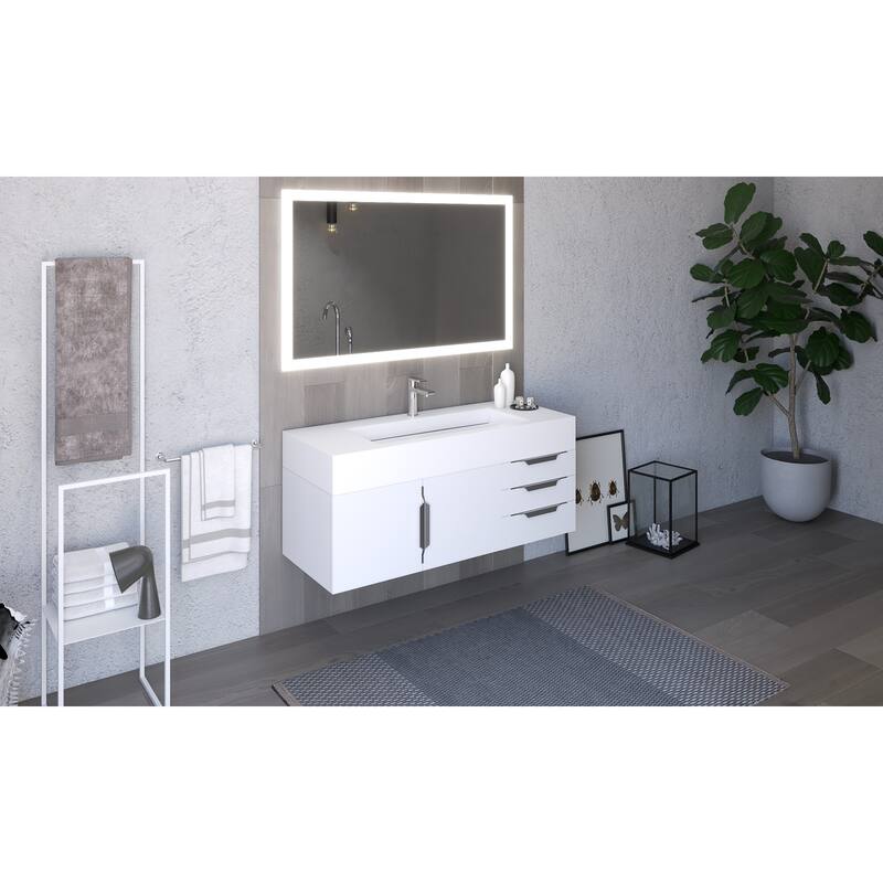 Nile 48" Wall Mounted Bathroom Vanity Set w/ White Top