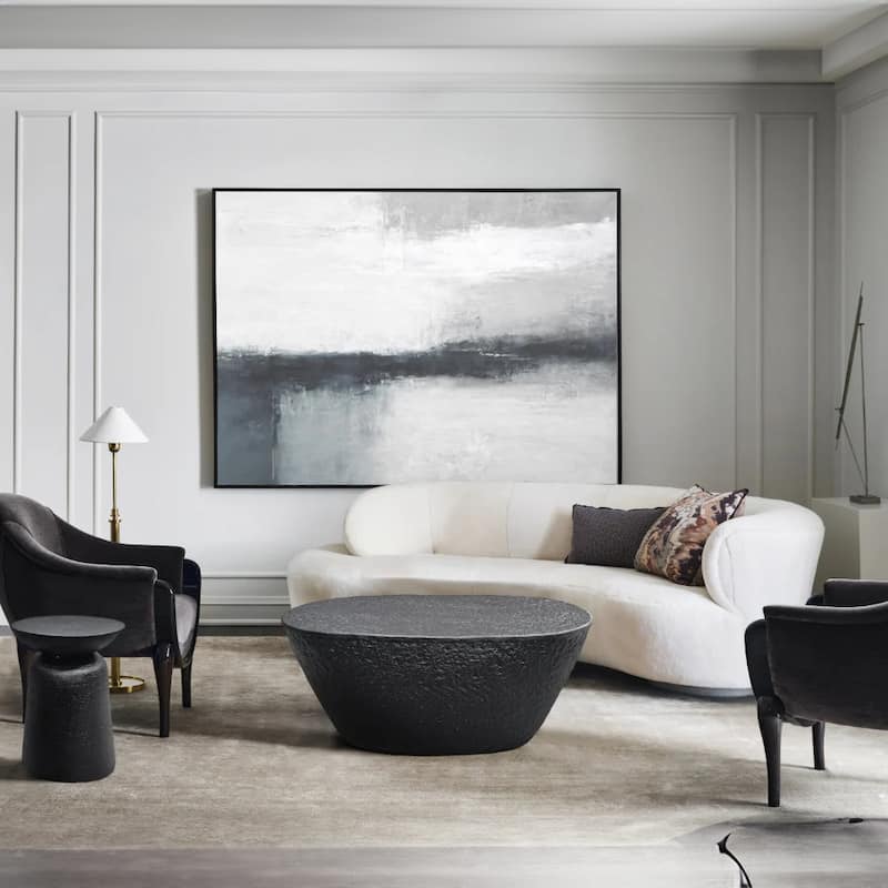Josi 36 Inch Coffee Table, Handcrafted Hammered Design, Matte Black Sculptural Aluminum Frame
