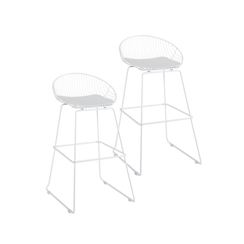 Porthos Home Aven Iron Wire Bar Stools with PU Leather Seat Pad, Set of 2 - White