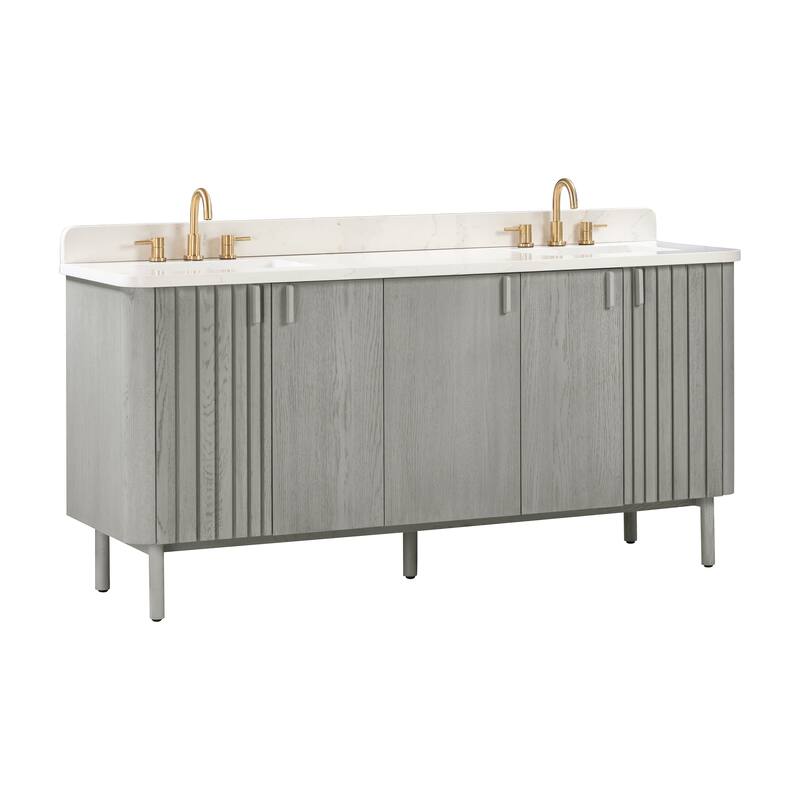 Avanity Blakely 73 in. Vanity Combo in Gray Oak finish with Calacatta Quartz Top