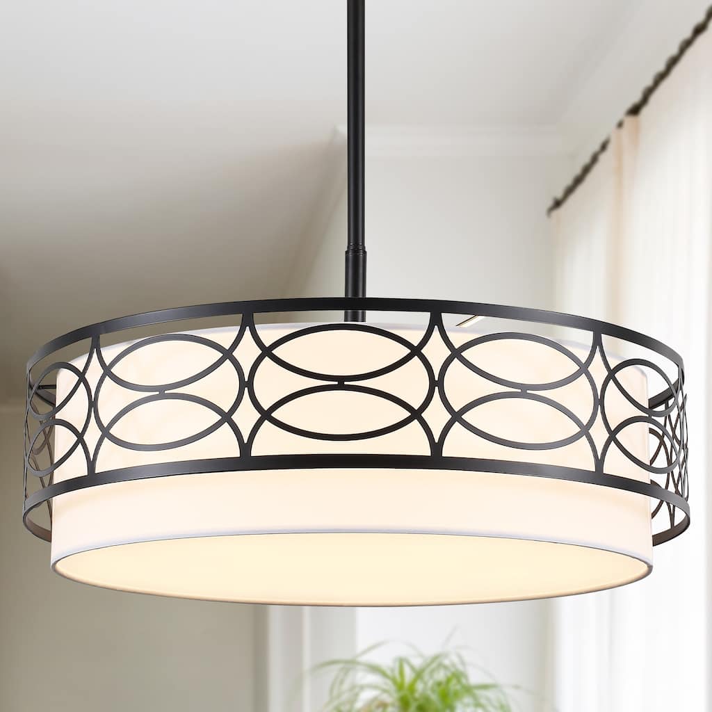 Modern 5-Light Drum Pendant Lighting with White Fabric Shade