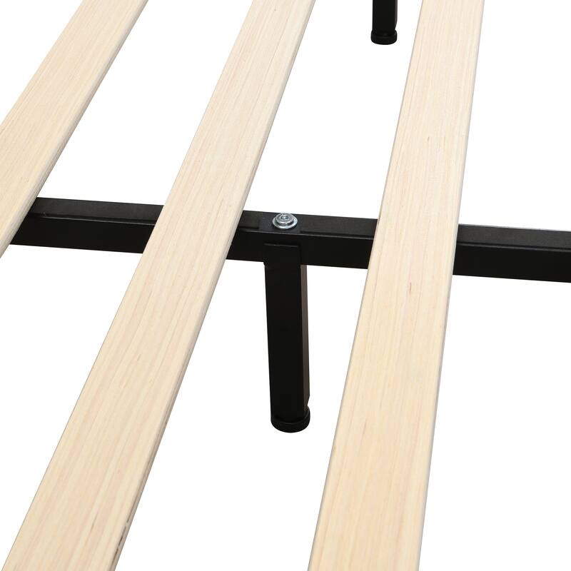 Beige Linen Upholstered Bed Curved Headboard Wingback Frame Low Profile Platform Bed