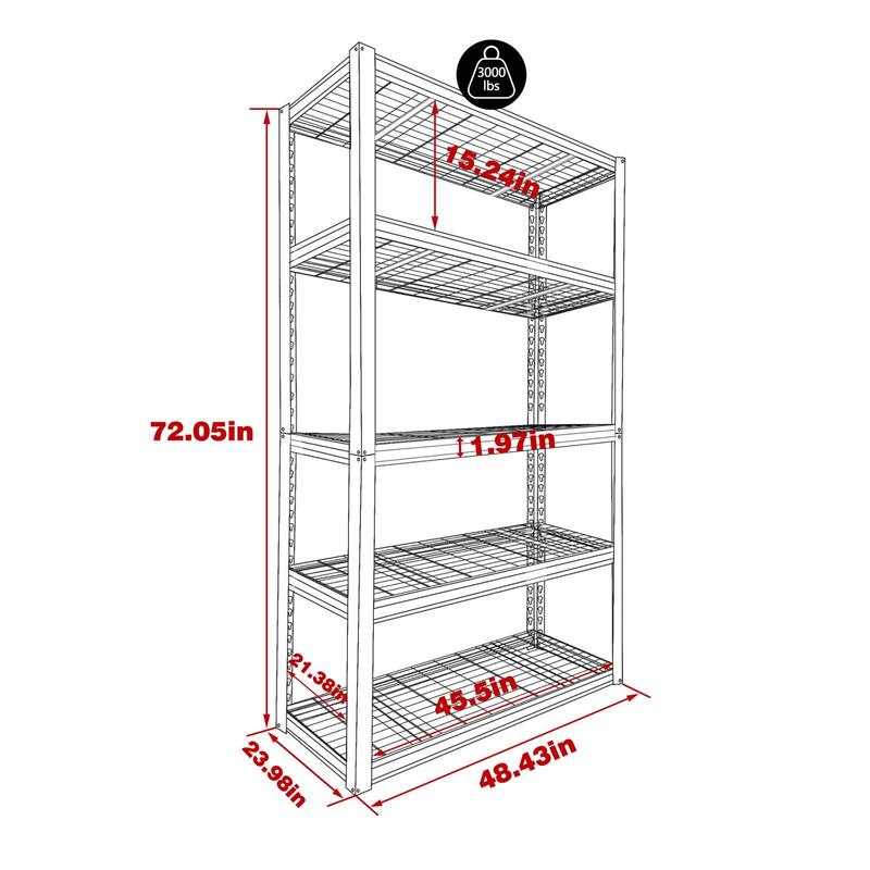 VEIKOUS 5-Tier Heavy Duty Storage Shelf Garage Shelving Unit for Workshop and Warehouse - 24''×48''×72''