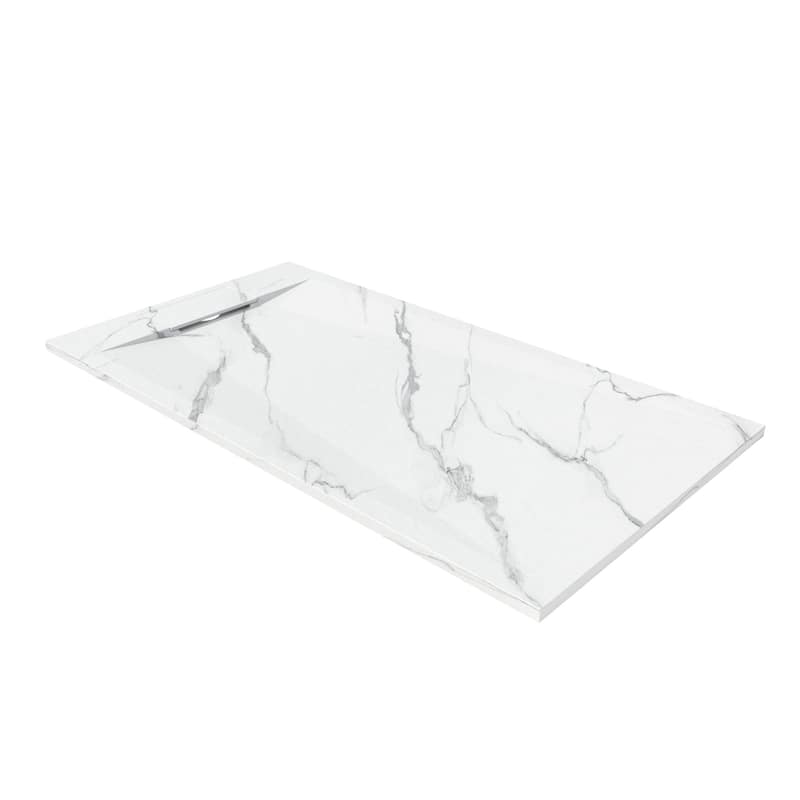 SMC Alcove Shower Pan Base with Reversible Drain, Low Profile, Wheelchair Access, Slip-Resistant, cUPC Certified - Carrara White - 60' x 32"