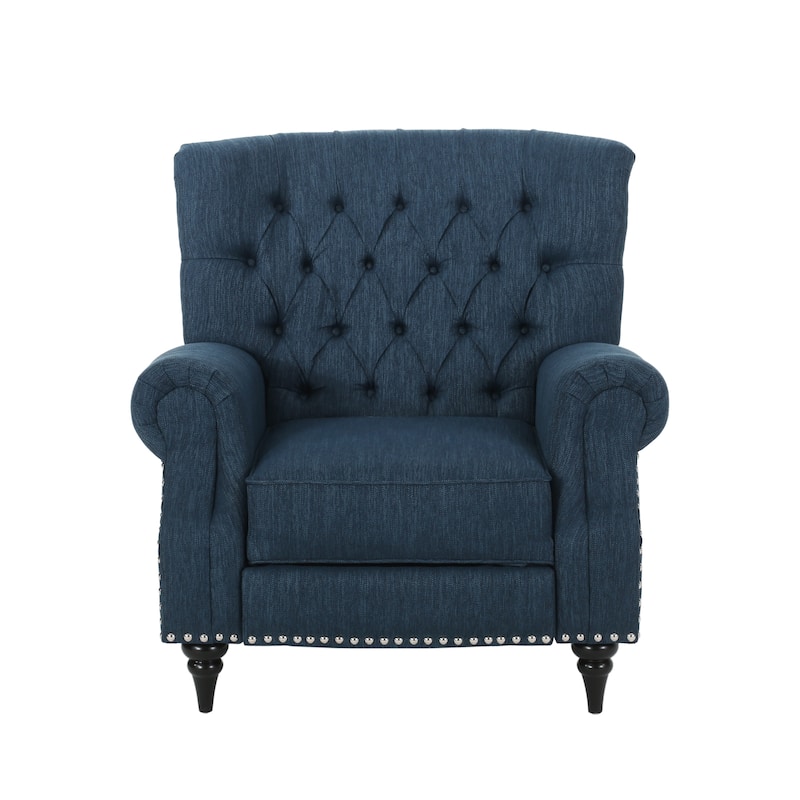 Classic Curled Arm Single Sofa Chair, Tufted Wide Back Recliner with Retractable Footrest Accent Chair with Rivet Trim&Wood Legs