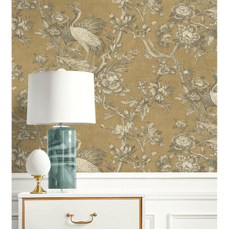 Seabrook Designs Alice Crane Toile Unpasted Wallpaper