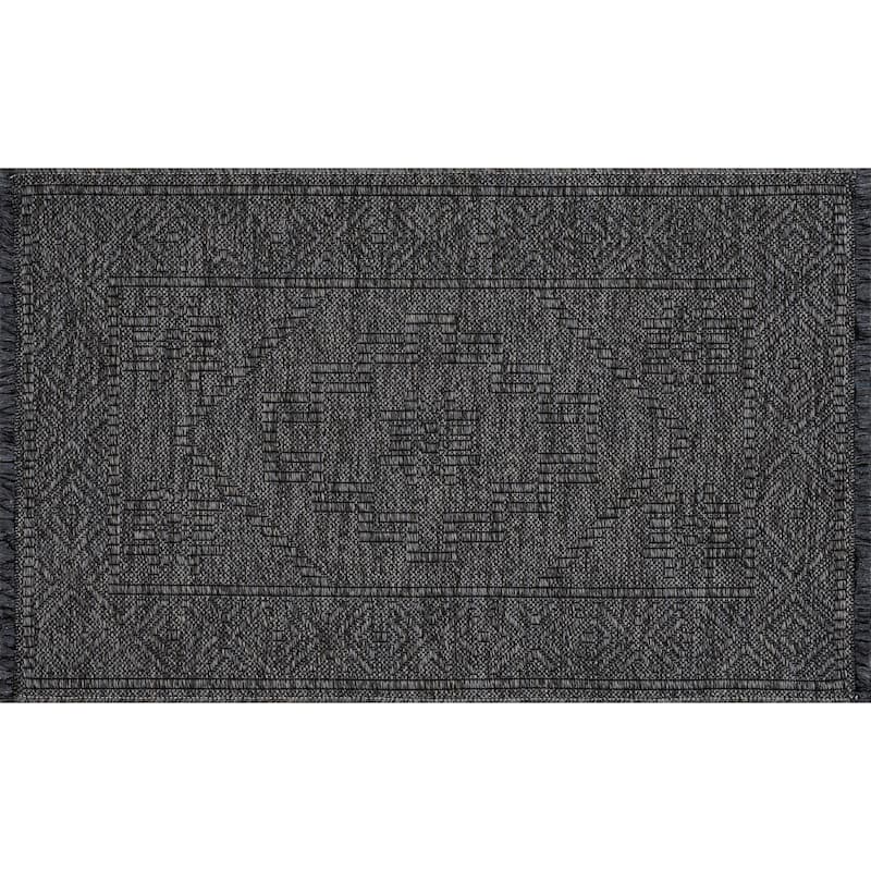 Alameda Solid Color Medallion Machine Washable Indoor Area Rug