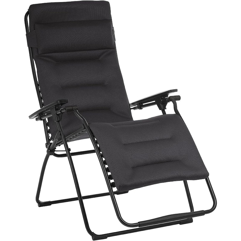 30" Black Steel Outdoor Zero Gravity Chair with Black Cushion