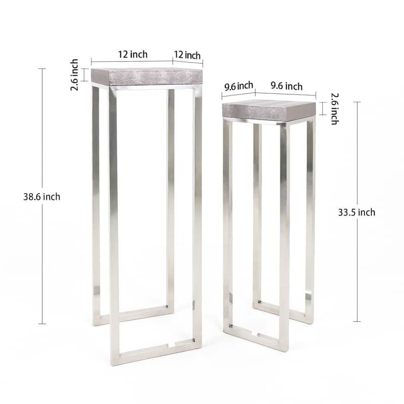 Empire Art Direct Silver Faux Lizard Leather Tall Nesting Tables (Set of 2) - 12" x 38"