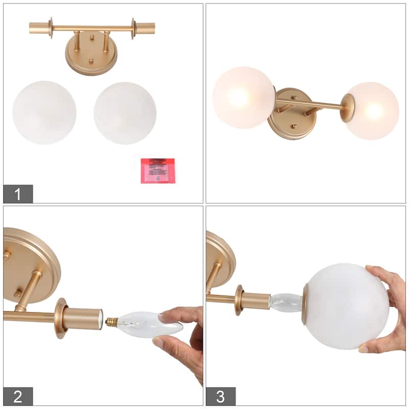 Ciare Modern 2-light Bathroom Vanity Lights Glam Wall Sconce Rose Gold with Frosted Globe Glass Shade