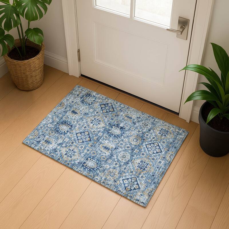 Premium Washable Super Soft Traditional Nora Mayfield Rug - Denim - 1'8" x 2'6"