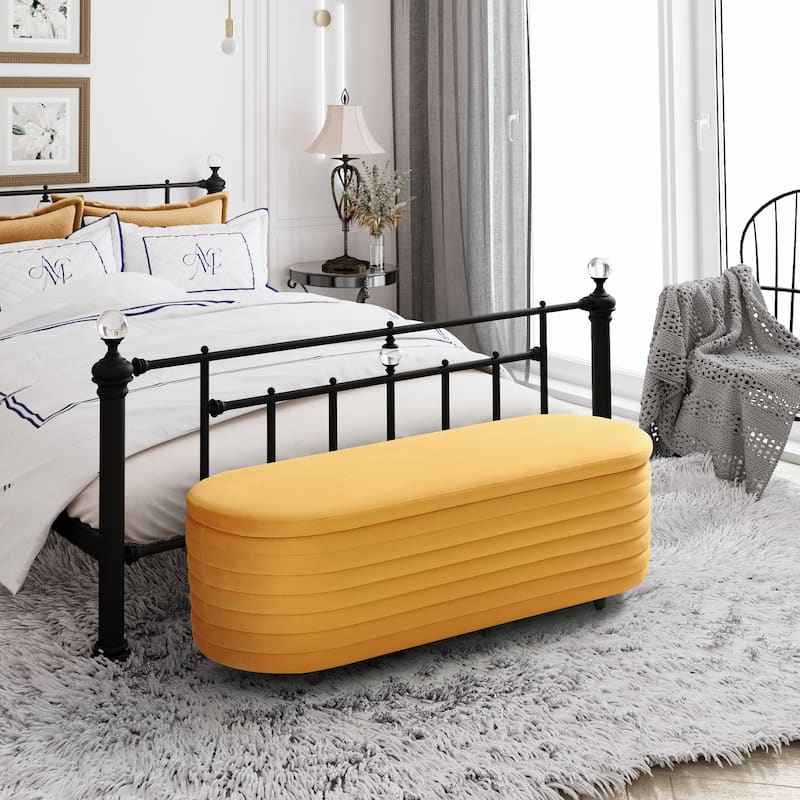 Farrah Velvet Polyester Flip Top Storage Ottoman - 54"
