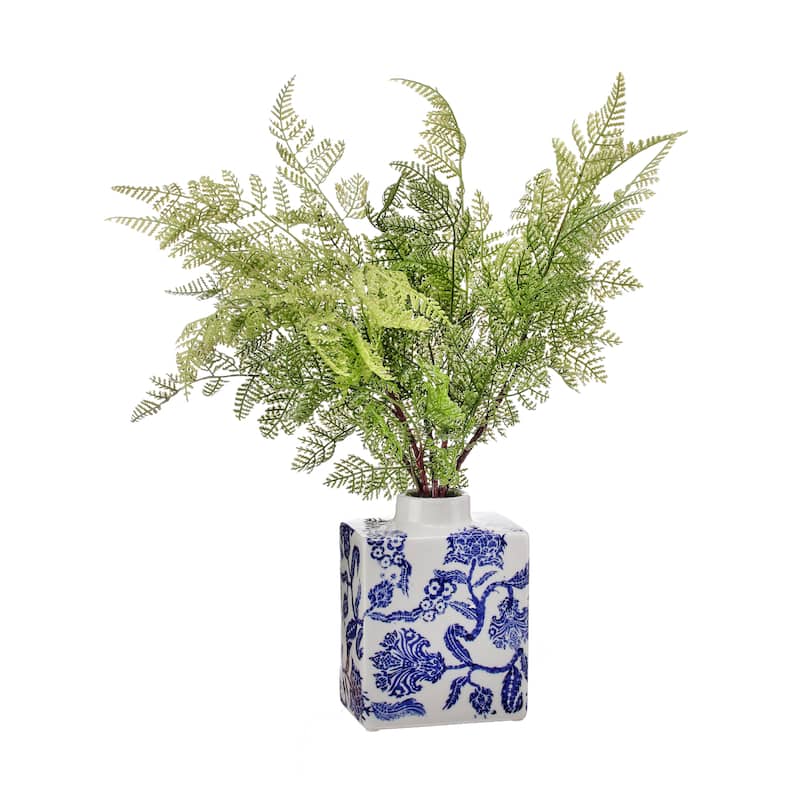 Plastic Natural Touch Foxtail Fern In Rectangle Vase 20"