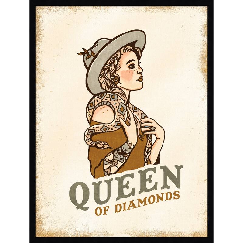 Queen of Diamonds No. 2 by The Whiskey Ginger Wood Framed Wall Art Print - Svelte Noir Black