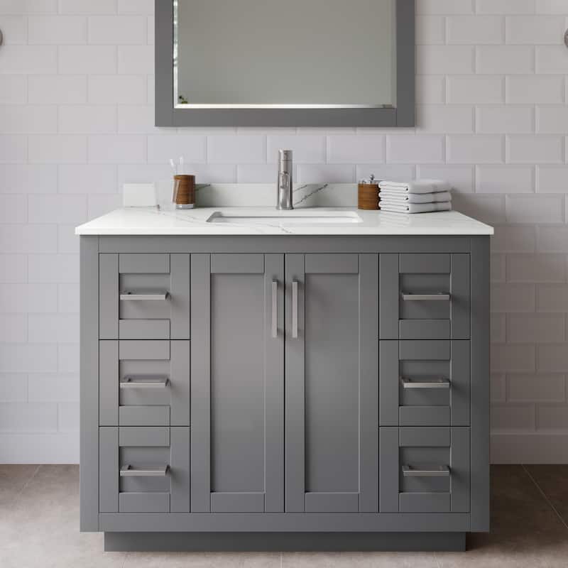 Wyndham Collection WCF292942S-QTZ-UNSMXX Miranda 42" Free Standing - Dark Gray / Giotto Quartz Top / Brushed Nickel