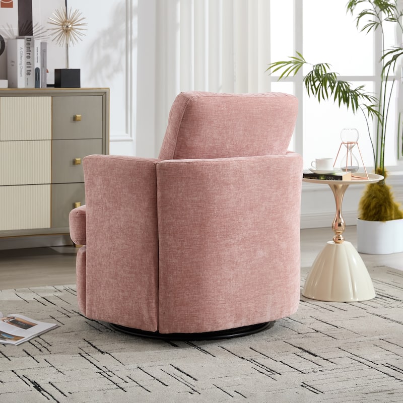 Black Swivel Chair with 360 Degree Rotation Wood and Metal Office Chair Chenille Fabric Seat Ergonomic Desk Chair