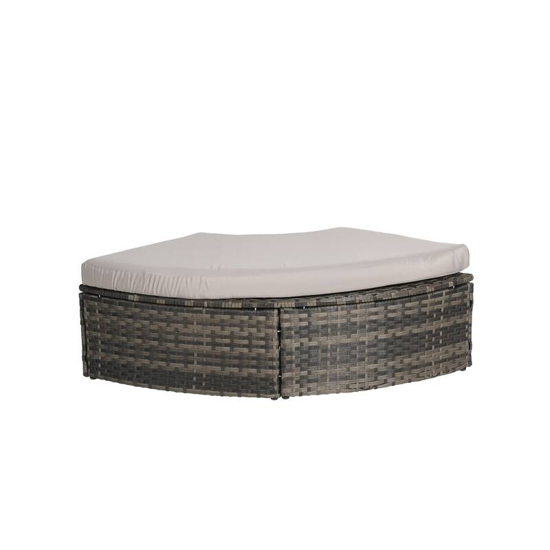 5-Piece Outdoor Patio Conversation Set Wicker Daybed Set with Canopy, Storable Table&Soft Cushions