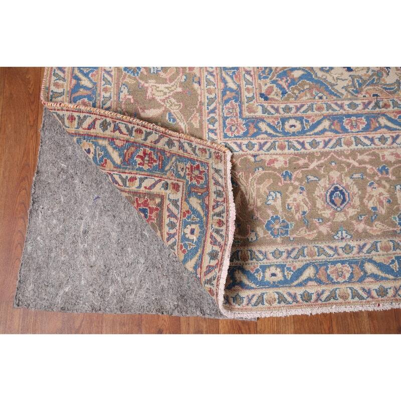 Traditional Pink Mashad Persian Vintage Rug Hand-Knotted Wool Carpet - 9'4" x 12'5"