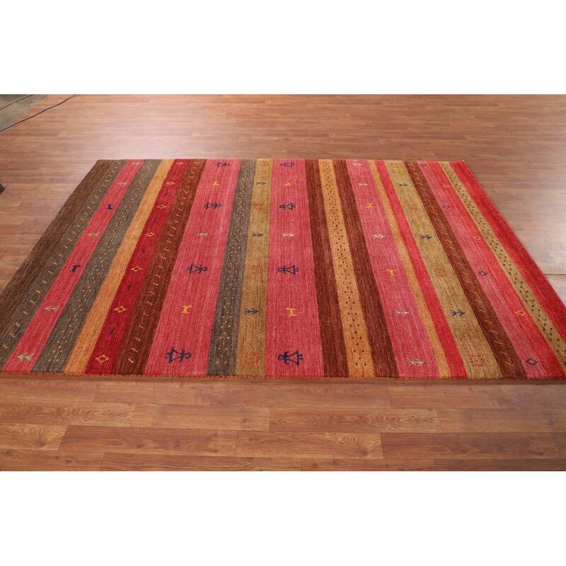 Striped Tribal Gabbeh Indian Area Rug Handmade Wool Carpet - 5'3"x 7'10"