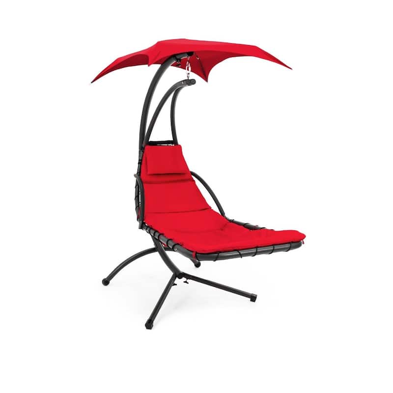 Polyester Hammock Chair Porch Swing with Canopy and Cushion - 73"(L) × 46"(W) × 78"(H) - Red