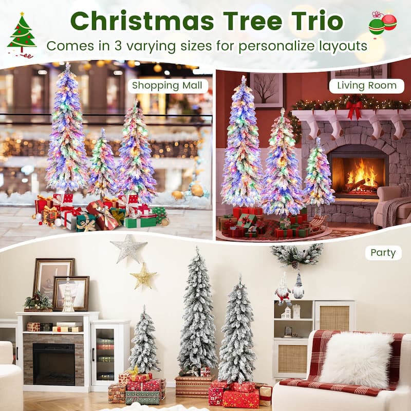 Costway 3’ 4’ 5’ Artificial Christmas Tree Set of 3 with 115 + 207 + - Green & White - See Details