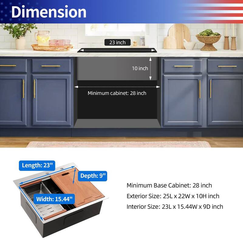 Drop-in Single Bowl Stainless Steel Kitchen Sink with Workstation