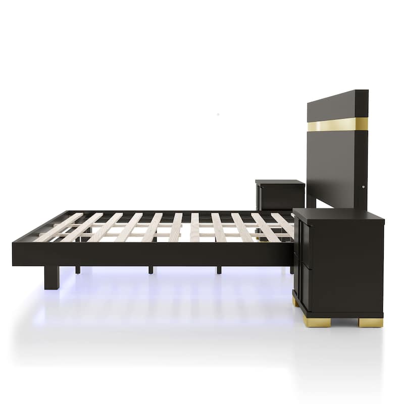 Furniture of America Halifax Modern 3-Piece Wood Platform Bedroom Set with Underbed LED