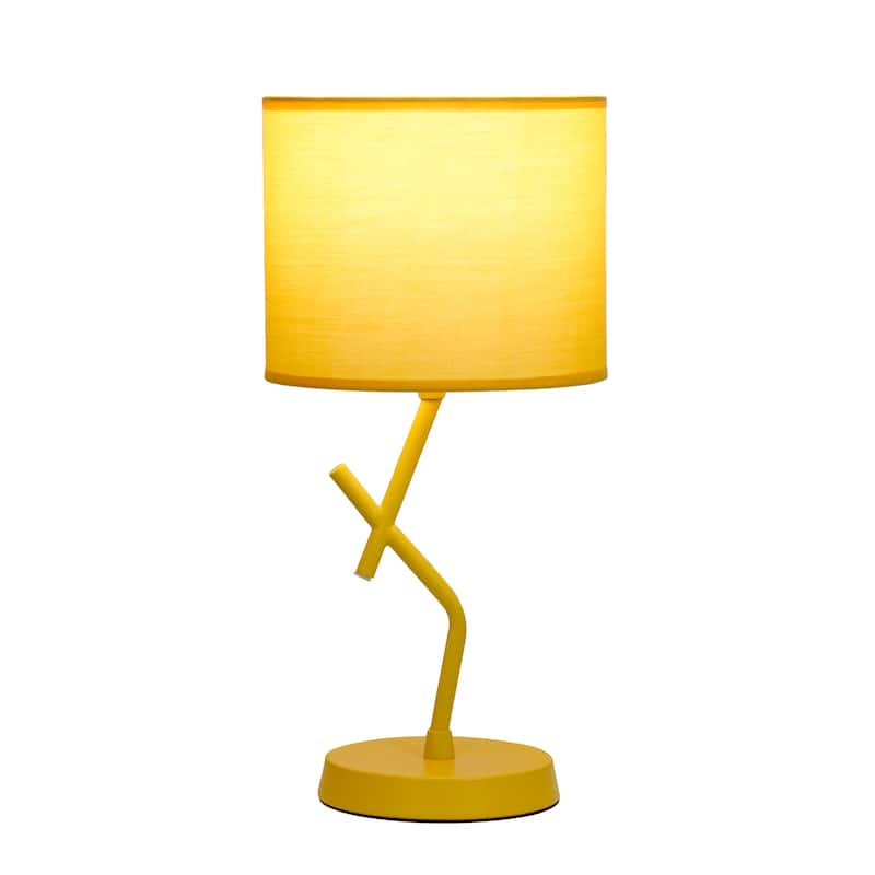 Modern Geometric Metal Table Lamp with Fabric Drum Shade for Bedroom Living Room Office Decor - 8.07” x 8.07” x 17.13” - Yellow