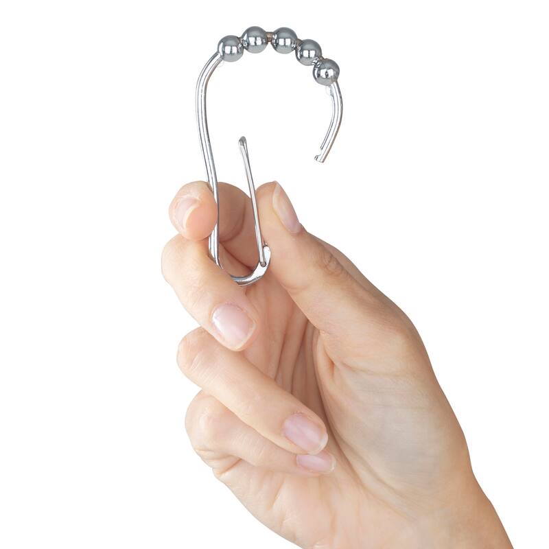 Bath Bliss 12 Pack Carabiner Shower Curtain Roller Rings in Chrome