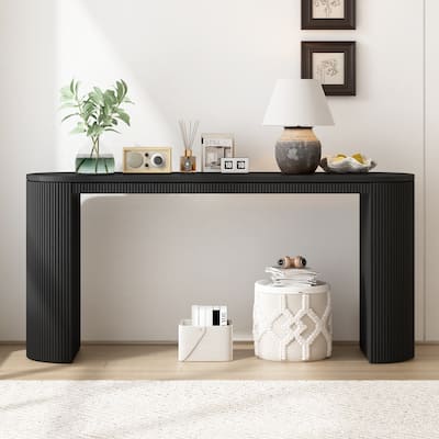Curved Console Table Long Entryway Table with Unique Vertical Stripe Table Legs Hallway Tables for Living Room