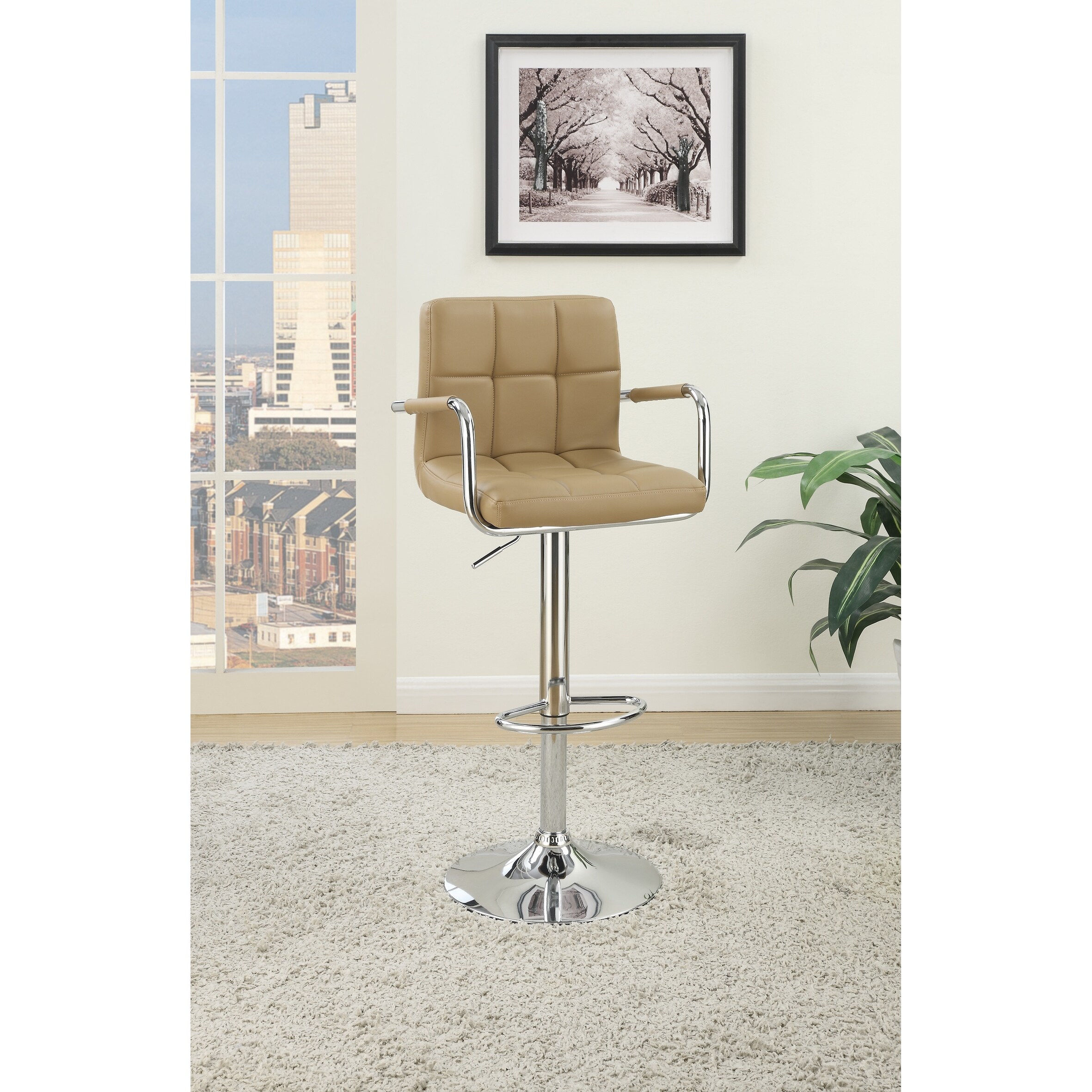 Faux Leather Bar Stool Counter Height Chairs Set of 2 Adjustable