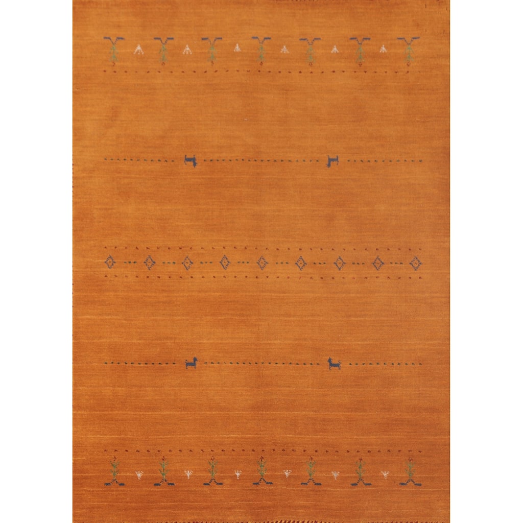 Orange Tribal Gabbeh Oriental Accent Rug Handmade Wool Carpet - 4'2"x 5'11"