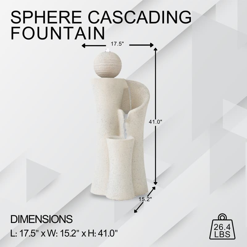 XBrand 41" Modern Sphere Curve Cascading Fountain, Resin
