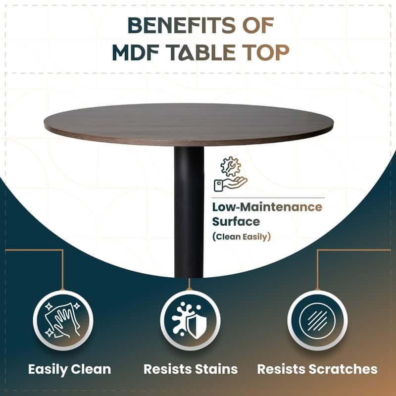 Vail Round Dining Table with 27 in. MDF Tabletop in Black Stainless Steel Cross Legs with Gold Accent Base Kitchen Table