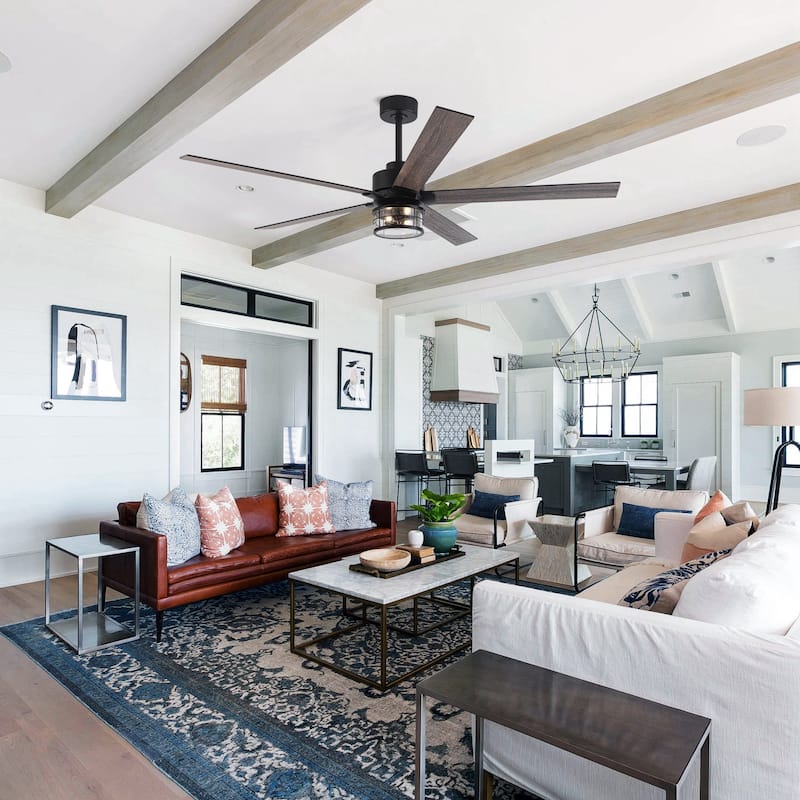 65" Black Wooden 5-Blade Industrial Ceiling Fan with Light and Remote