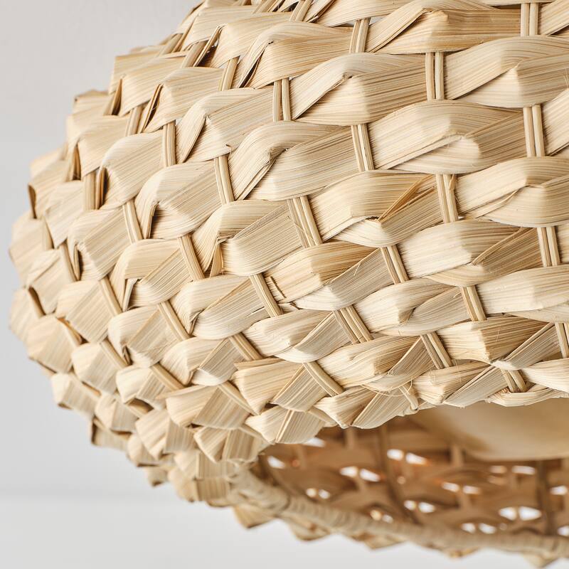 21" Farmhouse Natural 4-Light Handwoven Bamboo Flush Mount Ceiling Fan with Remote