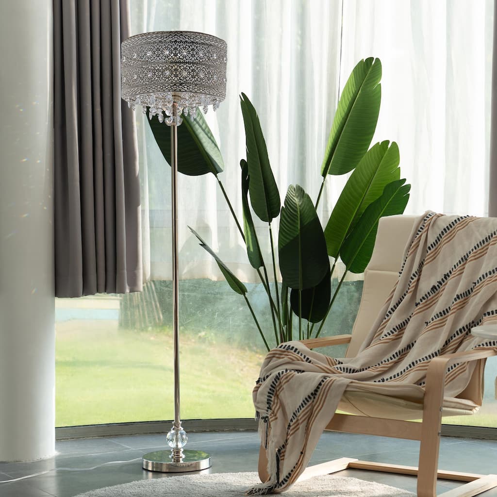 CO-Z 63" Silver Finish Bohemian Floor Lamp Crystal Beads